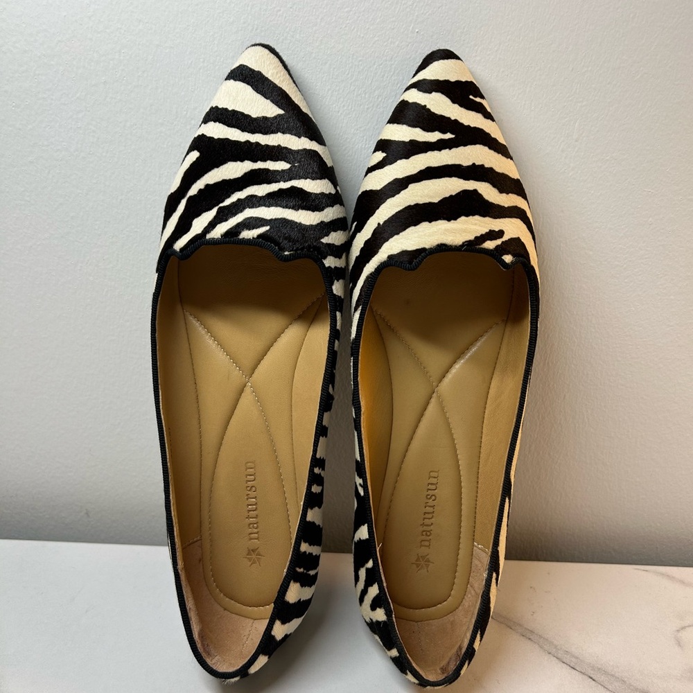 Black and White Zebra Print Flats with Pointed Toe